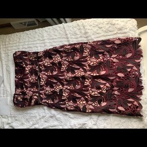 Lulus Pink and Black Strapless Lace Crochet Dress